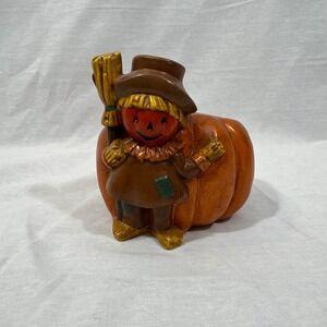 Vintage Scarecrow Pumpkin Small Planter Pot ‎ 1976 Fall Autumn Decor OOAK